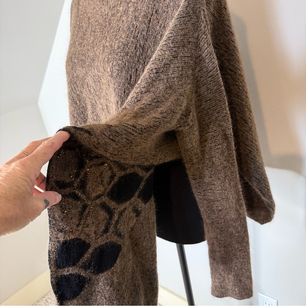 SARAH PACINI Brown Jacquard Poncho Sweater Long Sleeve Merino Wool Mohair O/S - Picture 6 of 11